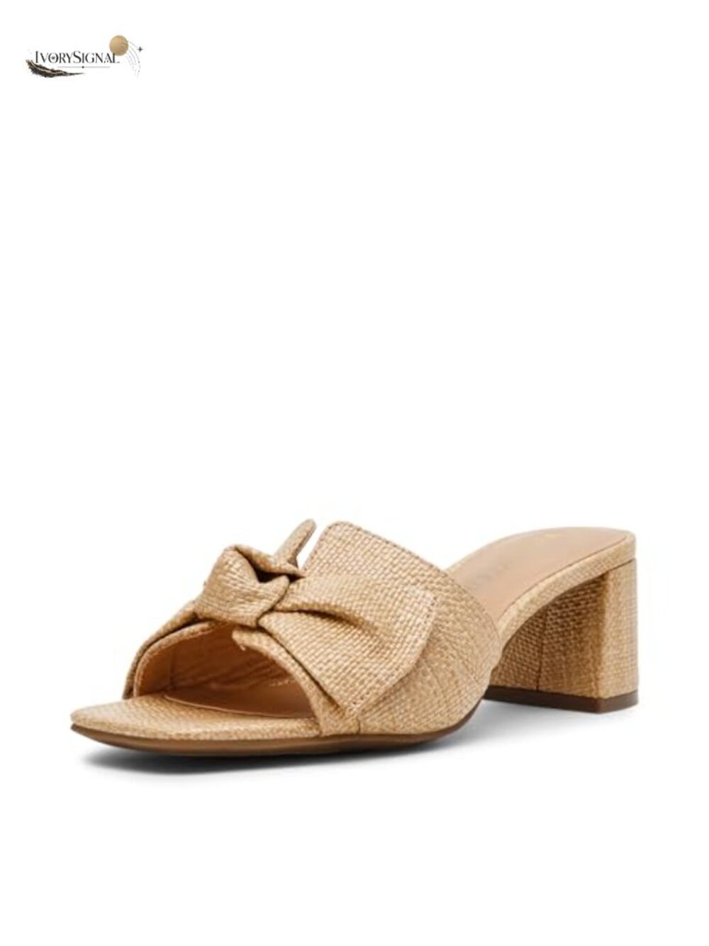 Anne Klein Kizmet Heeled Sandals PU Bow Block Heel Slide Square Toe Women's